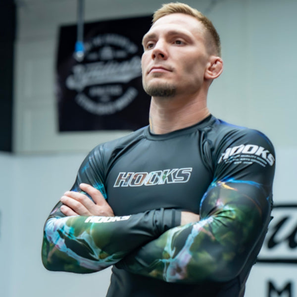 Hooks Long Sleeve BJJ Rash Guard - Dark Lights.
