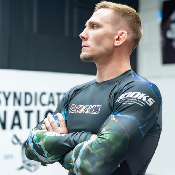 Hooks Long Sleeve BJJ Rash Guard - Dark Lights.