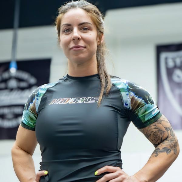 Hooks Short Sleeve BJJ Rash Guard - Dark Lights.