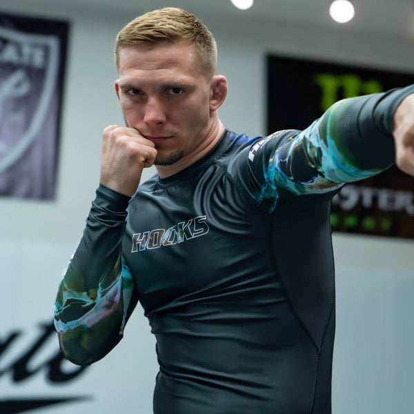 Hooks Long Sleeve BJJ Rash Guard - Dark Lights.