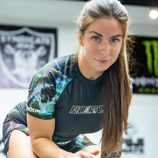 Hooks Short Sleeve BJJ Rash Guard - Dark Lights.