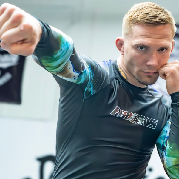 Hooks Long Sleeve BJJ Rash Guard - Dark Lights.
