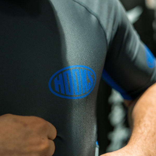 Hooks Grey and Blue BJJ Rash Guard