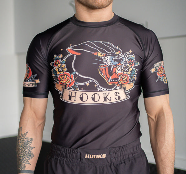 Hooks Short Sleeve BJJ Rash guard - Pantera Negra.