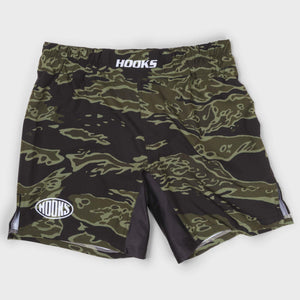 Hooks Tiger Camo BJJ grappling shorts black – front view