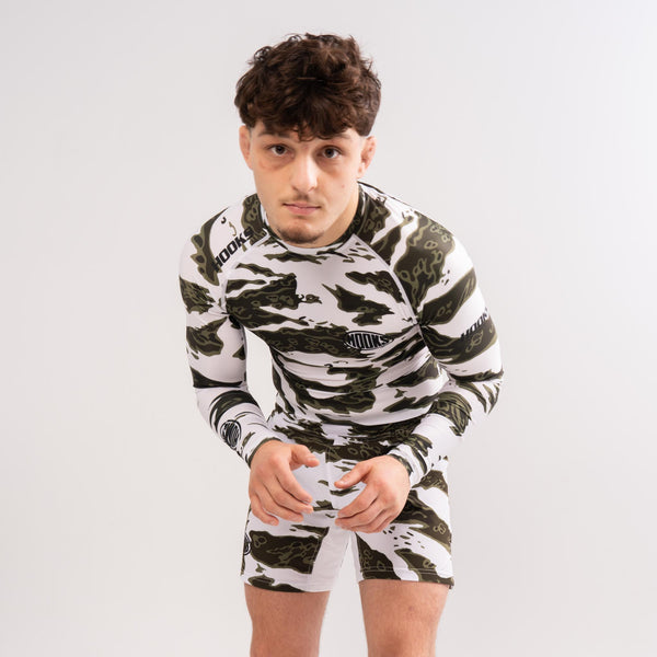 White tiger camo rash guard long sleeve BJJ gear