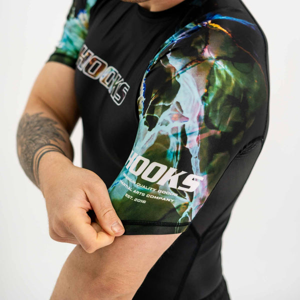 Hooks Short Sleeve BJJ Rash Guard - Dark Lights.