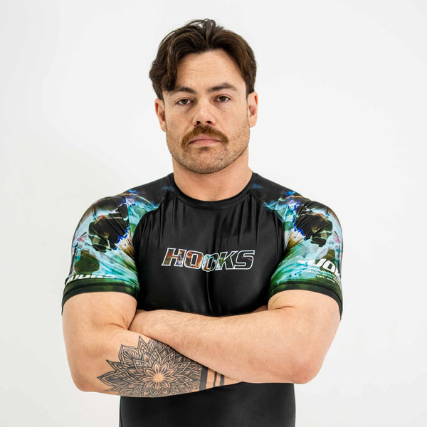 Hooks Short Sleeve BJJ Rash Guard - Dark Lights.