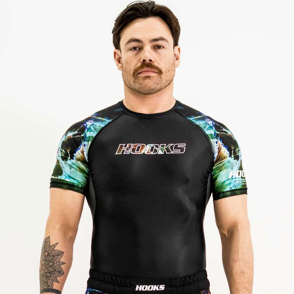 Hooks Short Sleeve BJJ Rash Guard - Dark Lights.