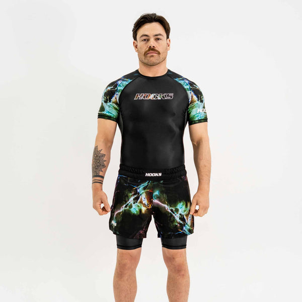 Hooks Short Sleeve BJJ Rash Guard - Dark Lights.