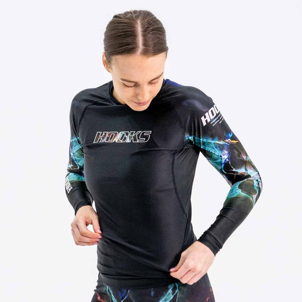 Hooks Long Sleeve BJJ Rash Guard - Dark Lights.