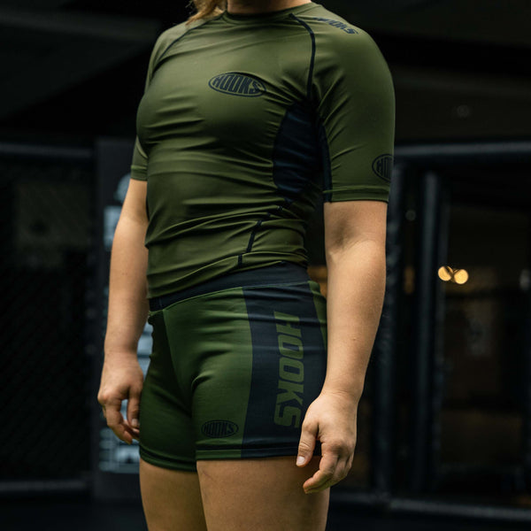 Hooks Short Sleeve BJJ Rashguard - Olive.