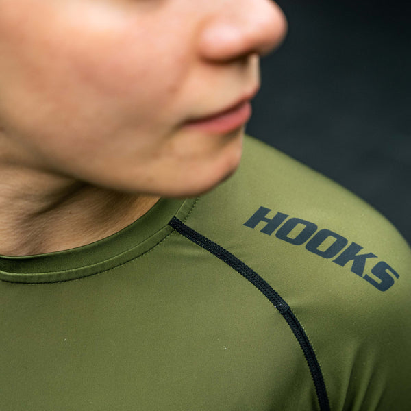 Hooks Short Sleeve BJJ Rashguard - Olive.