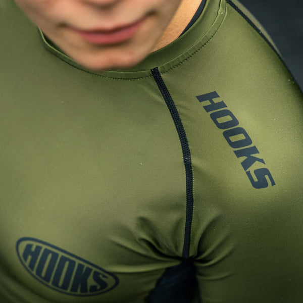 Hooks Short Sleeve BJJ Rashguard - Olive.