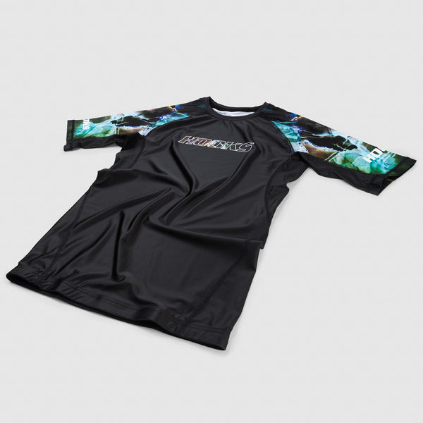 Hooks Kids Short Sleeve BJJ Rash Guard - Dark Lights