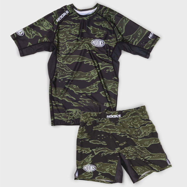 Hooks BJJ Tiger Camo No-Gi Set Rashguard and Shorts