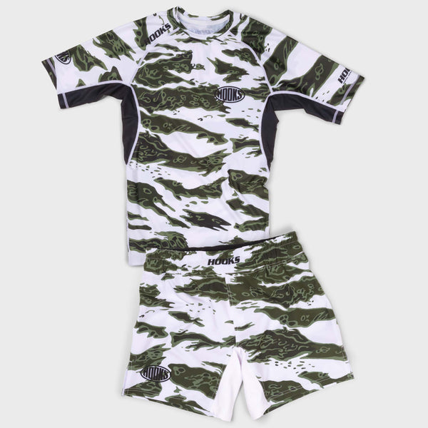 Hooks BJJ Tiger Camo No-Gi Set Rashguard and Shorts