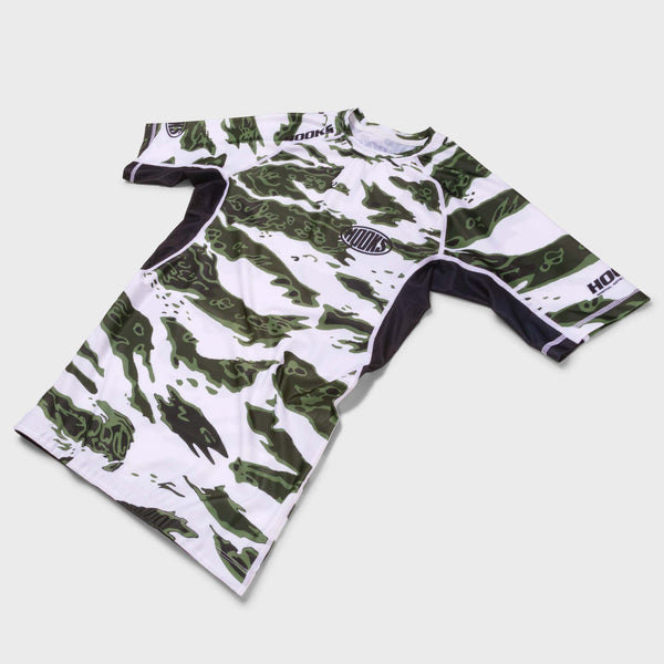 Hooks Tiger Camo rashguard - durable compression gear for grappling