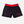 Black pinstripe shorts with red waistband and text on a light gray background