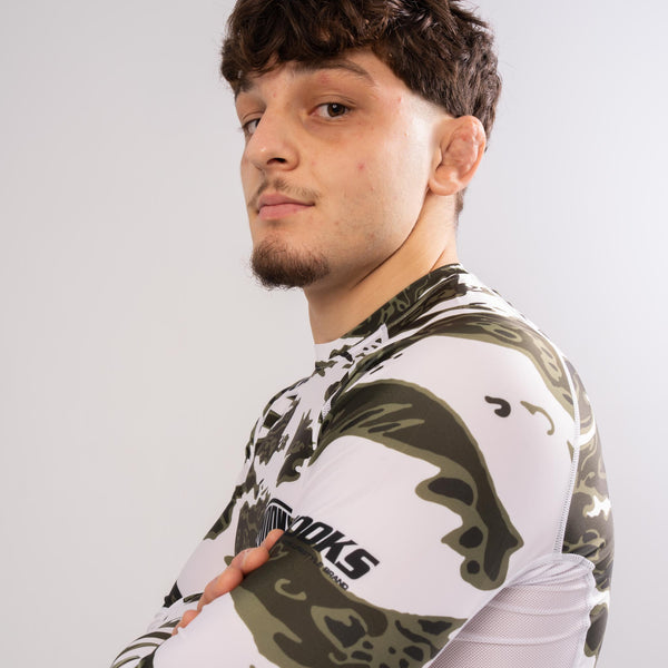 Hooks long sleeve rash guard white camo design