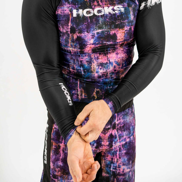 Hooks Long Sleeve BJJ Rash Guard - Grunge