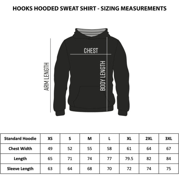 Hooks BJJ Hoodie - Measurement Chart