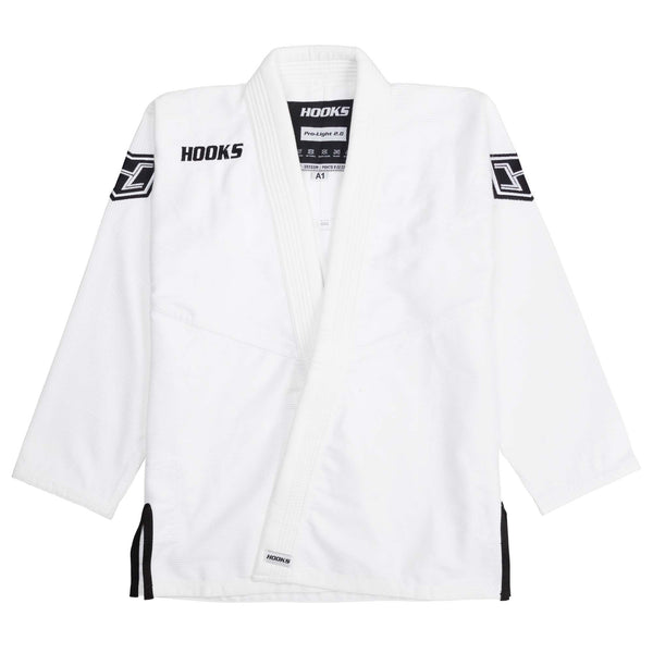 Prolight II Hooks GI, White with Black, Lightweight, Premium Cotton BJJ Kimono