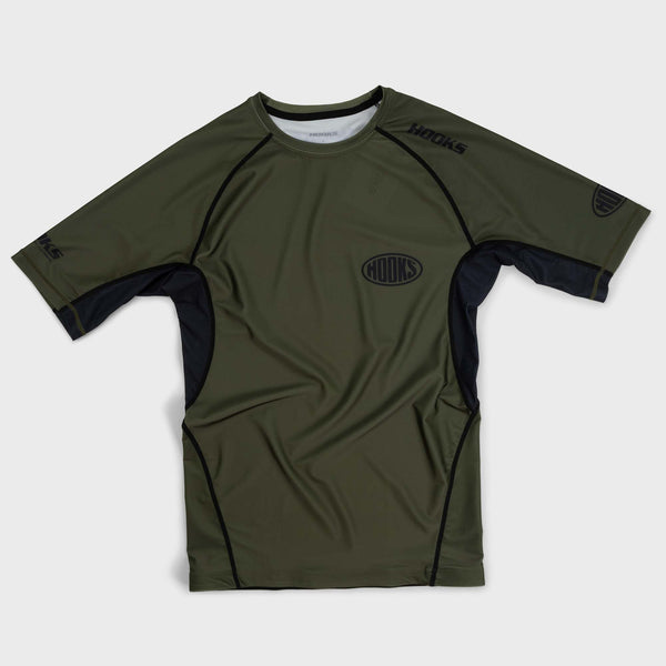Hooks Short Sleeve BJJ Rashguard - Olive.