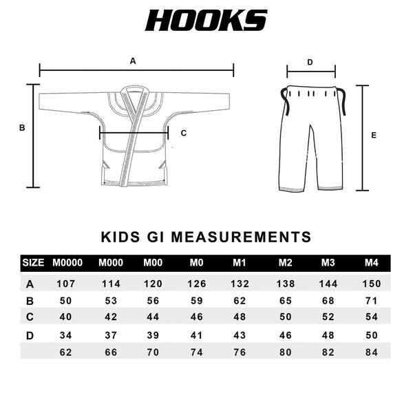 Hooks Kids Gi Measurements Chart