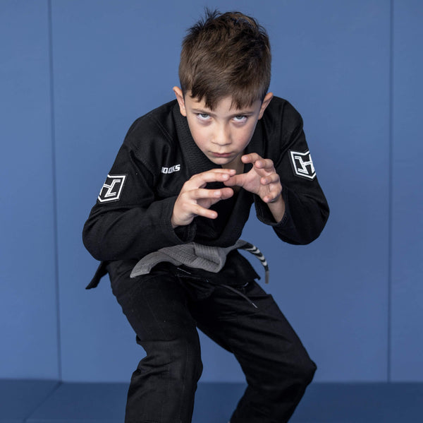 Hooks BJJ GI - Kids Prolight II - Black with White Brazilian Jiu Jitsu Kimono