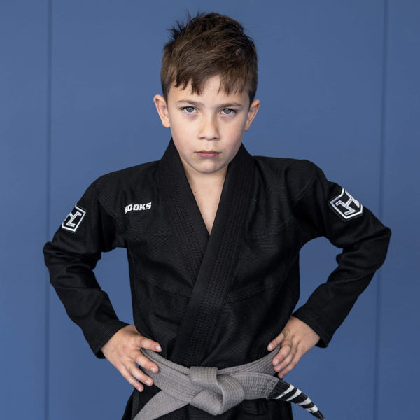 Kids Prolight II BJJ GI by Hooks, Black with White Kimono for Brazilian Jiu Jitsu