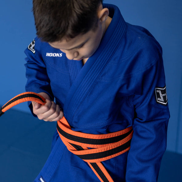 Hooks Kids Kimono Blue Gi BJJ Jiu Jitsu Blue and White Prolight II