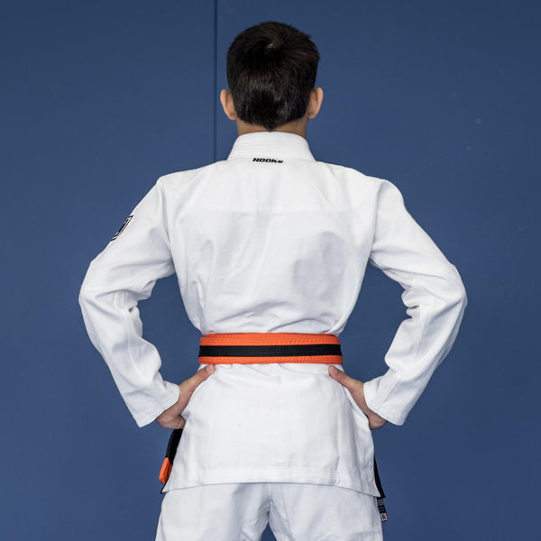 Kids BJJ Gi White with Black Kimono Hooks Jiu Jitsu Clothing