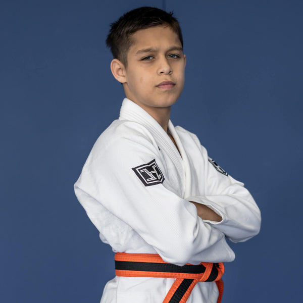 Hooksbrand Kids Prolight II Gi White with Black BJJ Kimono Brazilian Jiu Jitsu Uniform