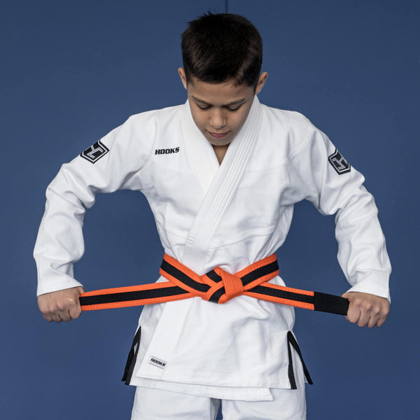 Hooks Kids Prolight II Gi White with Black BJJ Kimono Brazilian Jiu Jitsu