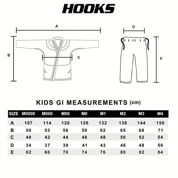 Kids Hooks BJJ Gi Size Chart