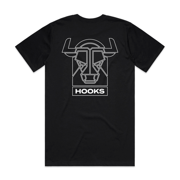 Flat lay back view of Hooks Headstrong Tee with full back design