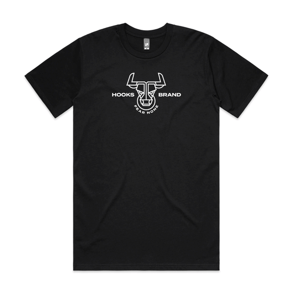  Flat lay front view of Hooks Headstrong Tee showing full chest print