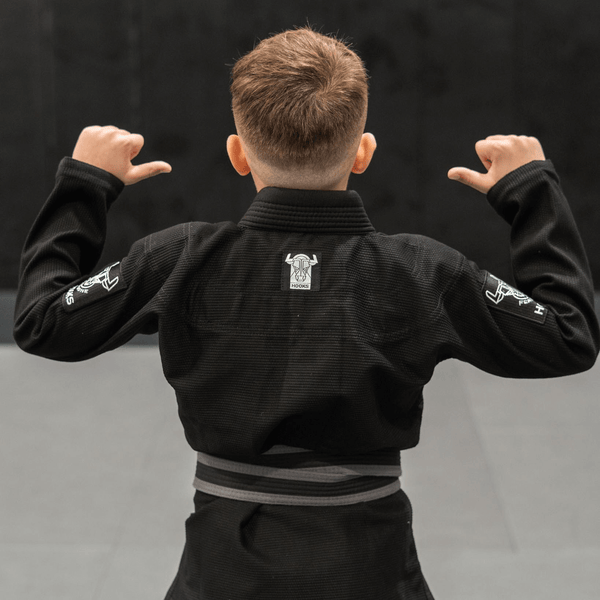 Back view of Kids Headstrong BJJ Gi showing design details