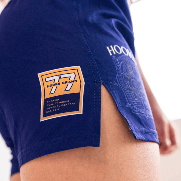 Close-up of the back design and details of the Showtime shorts.