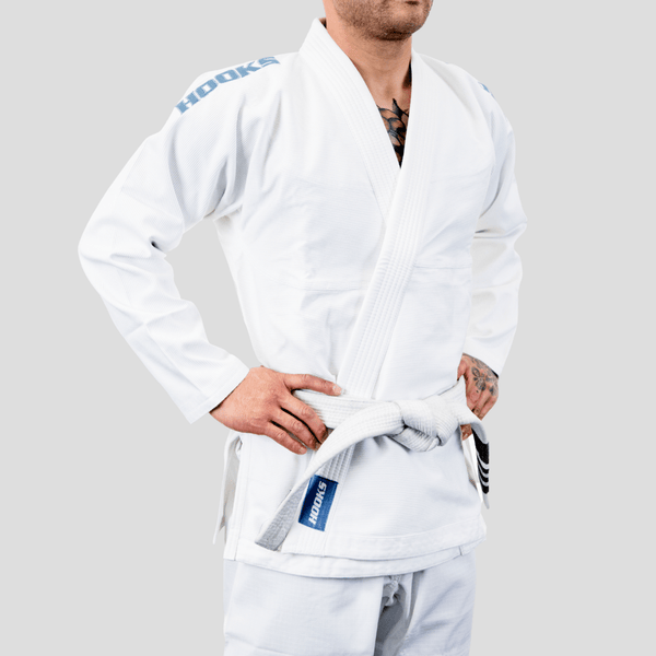 Hooks Classic BJJ Gi - White w/ Metallic Blue - Hooks Jiu-Jitsu