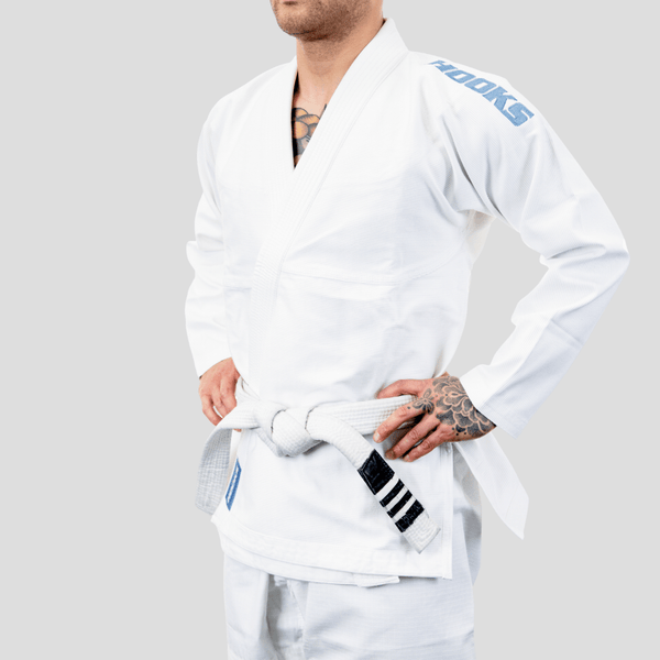 Hooks Classic BJJ Gi - White w/ Metallic Blue - Hooks Jiu-Jitsu