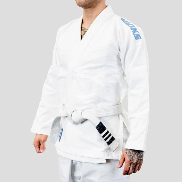 Hooks Classic BJJ Gi - White w/ Metallic Blue - Hooks Jiu-Jitsu