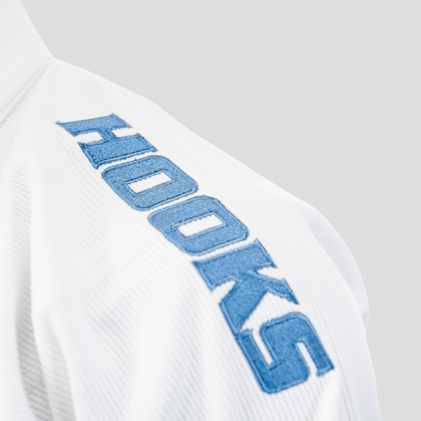 Hooks Classic BJJ Gi - White w/ Metallic Blue - Hooks Jiu-Jitsu