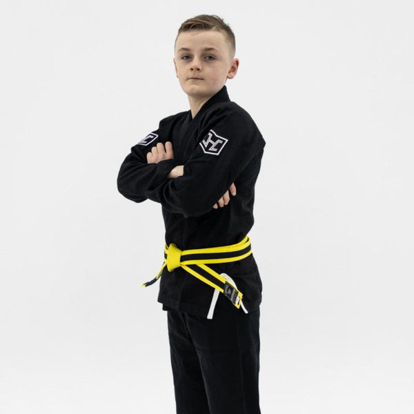 Hooks Kids Prolight II BJJ Gi - Jet Black w/ White includes White Belt - Hooks Jiu-Jitsu