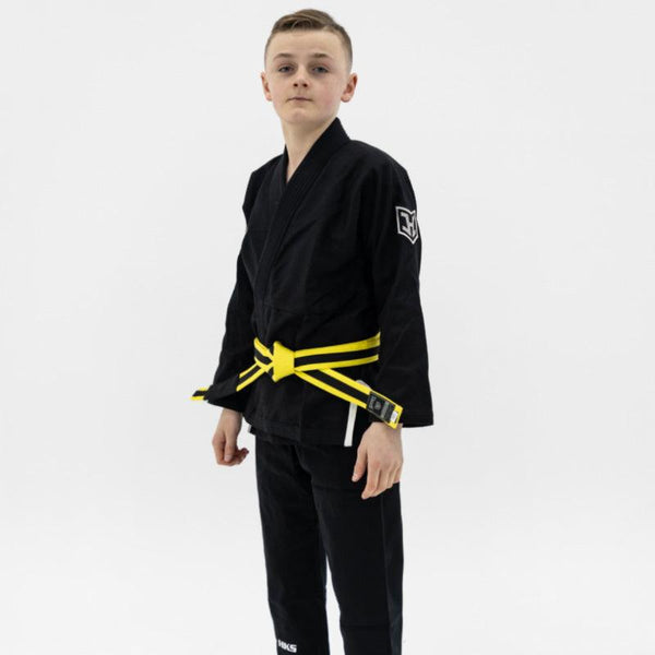 Hooks Kids Prolight II BJJ Gi - Jet Black w/ White includes White Belt - Hooks Jiu-Jitsu