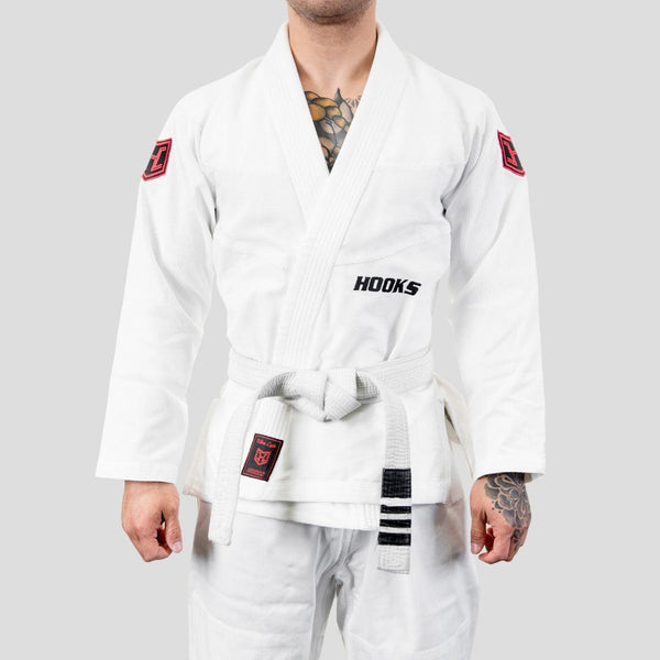 Hooks Ultra Light BJJ Gi - White w/ Black and Red - Hooks Jiu-Jitsu